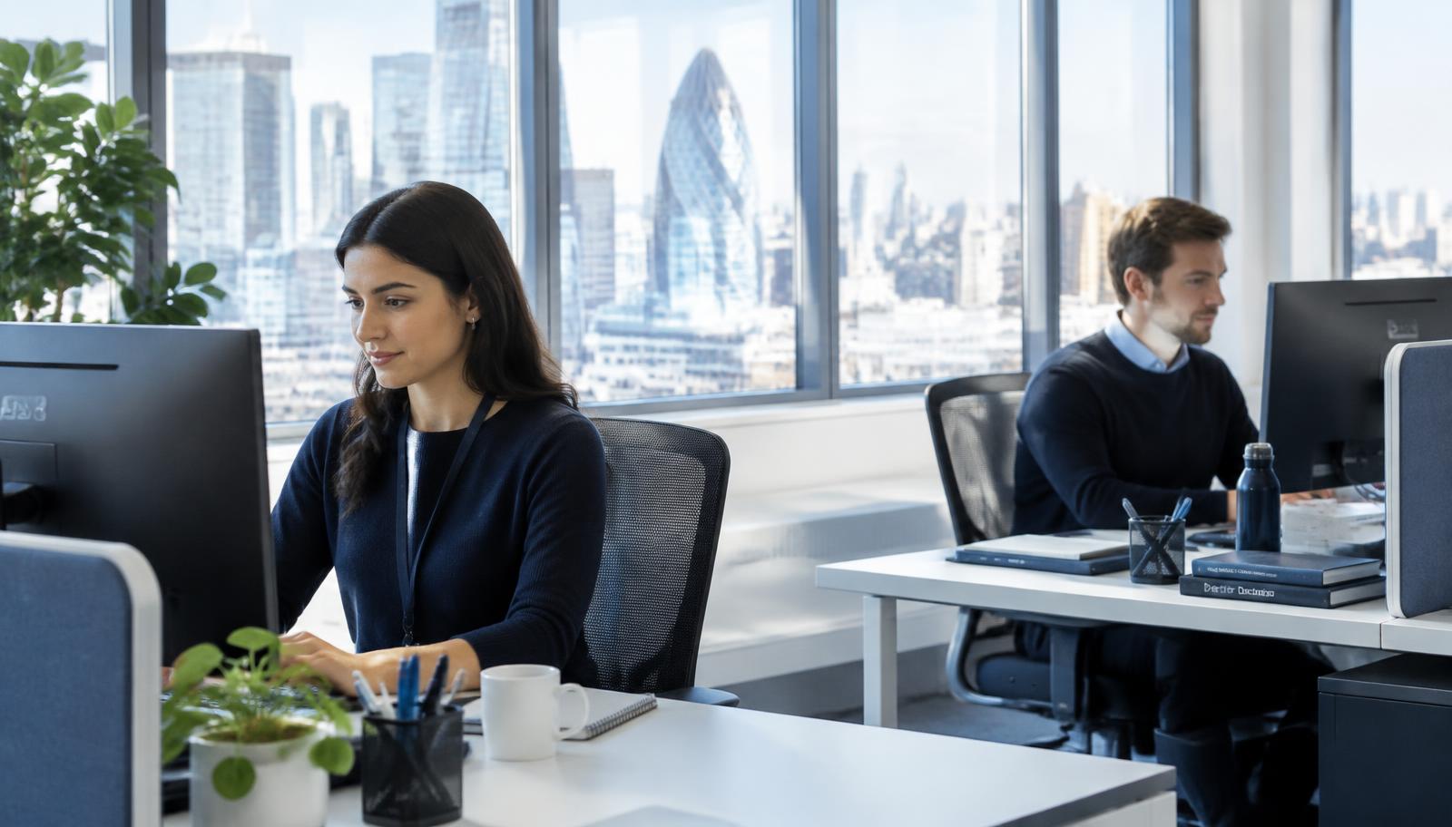 Practical modern office with desks and chairs